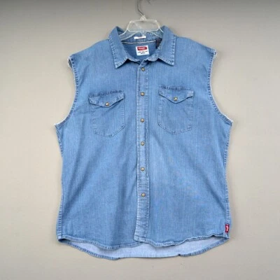 Wrangler Denim Shirt Men’s XL Vintage Distressed Cutoff Snap Western - Image 1 of 4