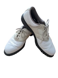 Footjoy Comfort 98571 Size 8.5 M Women's Golf Shoes White And Tan Plaid Trim  - Picture 1 of 7
