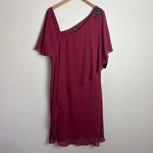 NWT SL Fashions Womens Dress 22W Maroon Red Beaded Chiffon Overlay Formal Plus - Picture 1 of 8