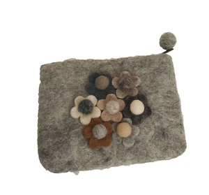 Felted Wool Coin Bag/Wallet/Change Purse 6”x 5” Floral Zipper Gray Lined NWOT - Picture 1 of 2