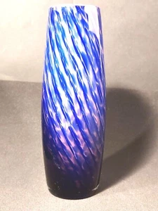 Medium Size Art Glass Vase Cobalt Pink White Swirl MCM - Picture 1 of 3