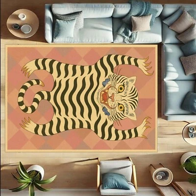 Alfombra Tigre, Decoración Maximalista, Alfombra Artística Audaz, Tigre Oriental, Alfombra Animal Retro, Divertida Foto 1 de 4