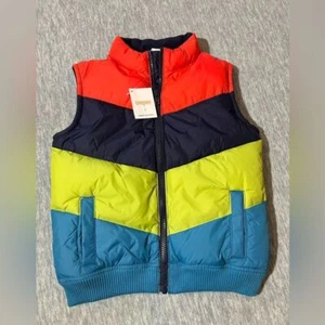 Gymboree Puffer Vest Boys 4/5T water resistant striped fleece lined layering new - Picture 1 of 11
