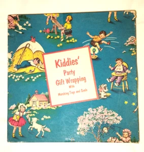 Vintage Kiddie Gift Wrap Wrapping Paper Mid-Century 1950s 60s Ephemera Scrapbook - Picture 1 of 14