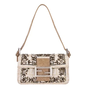 Fendi Bead Embroidered Canvas & Snakeskin 'FF' Logo Baguette Bag - Picture 1 of 10