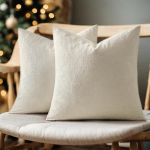 Pack of 2 Pillow Covers 16x16 Inch Soft Chenille Couch Throw Pillows Solid-Cream - Imagen 1 de 8