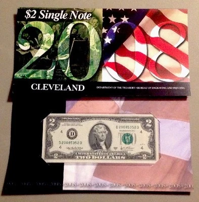 2008 BEP $2 Single Note - CLEVELAND . 100% OGP/ USMINT - Image 1 of 4