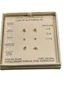 Olivia And Jackson Earring Set 3 Pairs Included Sterling Silver Cubic Zirconia