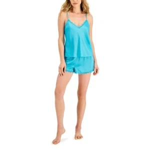 Inc Lace-Trim Cami & Shorts Pajama Set Satin Sea Isle L - Picture 1 of 1