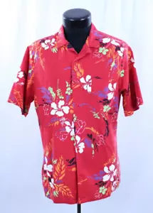 Camicia hawaiana vintage USA Frankenstein Aloha Island Tropical Honolulu fiore rosso L - Foto 1 di 10