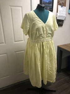 ModCloth Pleated Yellow Dress 100% Cotton Lined Short Sleeve Size 26 - Picture 1 of 9
