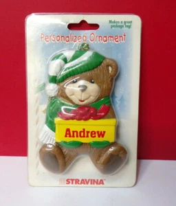 Stravina Personalized ANDREW Gift Tag Package Topper Teddy Christmas Ornament  - Picture 1 of 1
