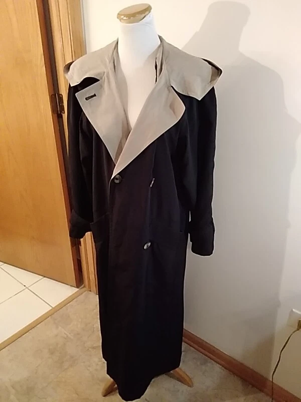 Neiman Marcus Mujer Abrigo Largo Con Capucha Negro Talla 6 Poliéster Forrado Rayón Botón Foto 1 de 4