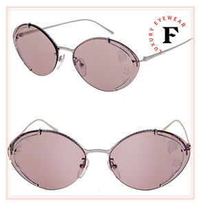PRADA COLLECTION Oval Metal Sunglasses 60U Palladium Pink Hibiscus Flower PR60US