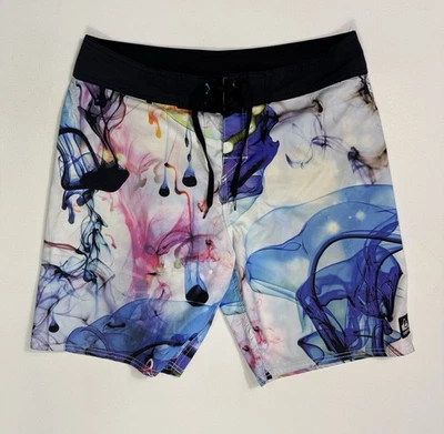 Pantalones Cortos Híbridos Quiksilver Para Hombres 32x9 Tinta Arte Playa Informales Ligeros Sin Forro Natación Foto 1 de 4