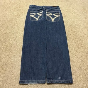 Y2K Rich Kids Baggy Skater Embroidered Dark Blue Jeans 36Wx32L - Picture 1 of 6