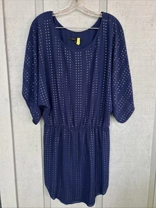 Blaque Label Size Small Studded Navy Blue Drop Waist Dress Minimalist Whimsigoth - Picture 1 of 9