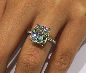 3 Ct Created Diamond Cushion Cut Micropaved Wedding Ring 14K White Gold Filled - Picture 1 of 9
