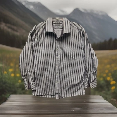 English Laundry Shirt Mens XL Stripe Paisley Dress Button Flip Cuffs Purple Gray - Image 1 of 4