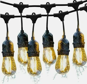 50FT Festoon Outdoor String Light Mains Powered S14 LED Bulbs Garden Lights 15m - Picture 1 of 19