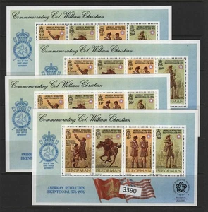 (3390) Isla de Man Scott 079-81a, MNH Bicentenario de Estados Unidos x 4 hojas de recuerdo - Imagen 1 de 1