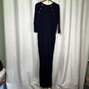 Lauren Ralph Lauren Navy Blue Adestie Jumpsuit Plus 2X Gold Button Wide Leg - Picture 1 of 11