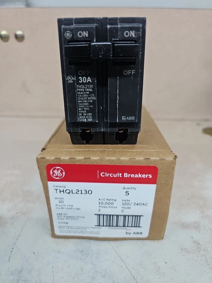 New General Electric THQL2130 30 Amp 2-Pole 120/240VAC Breaker 2P 30A - Image 1 of 1