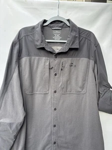 LL Bean Slightly Fitted Shacket Grey Mens XL Zip Pockets Vented Roll Tab Sleeve - Picture 1 of 16