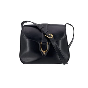 Authentic Gucci Vintage Black Leather Spur Box Shoulder Bag Handbag - Picture 1 of 6