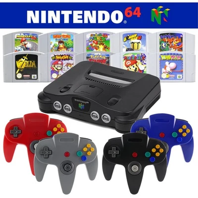 Nintendo 64 N64 Console + 1 2 3 4 Controllers 🎮✅ Power Cables & Games - Classic - Image 1 of 4