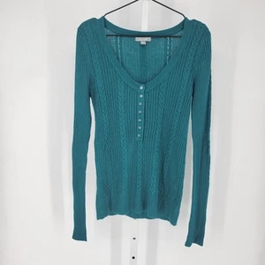 Delias Womens Sz L Long Sleeve Knit Top Turquoise Blue Cableknit - Picture 1 of 4