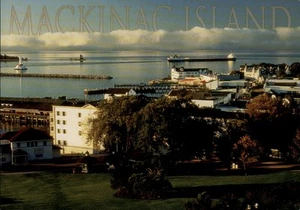 Mackinac Island,MI Bird's Eye View of Harbor Michigan Postcard - Bild 1 von 2