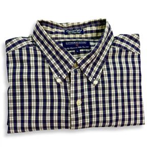 Hathaway Sport Shirt Mens LG Navy Plaid Button Down Long Sleeve Pinpoint Oxford - Bild 1 von 7