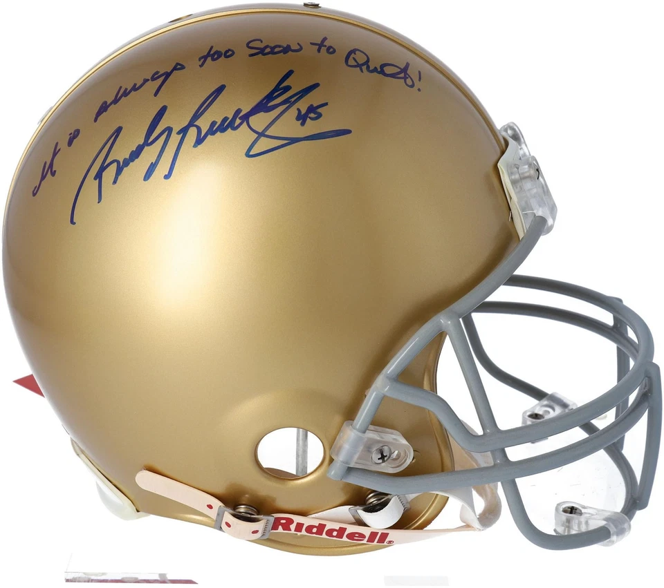Rudy Ruettiger Notre Dame Fighting Irish Signed Authentic Helmet w/Too Soon Insc - Image 1 of 1