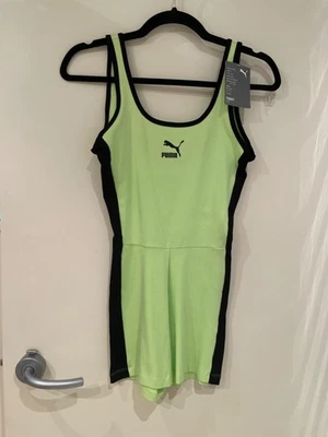 Puma Green Neon One Piece Athletic Jersey Logo Romper Size XXS  - image 1 of 4