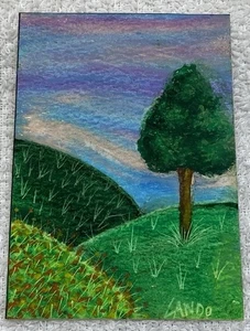 "Rolling Hills" Original ACEO Öl Pastell Gemälde von Landon Clary 2,5x3,5 - Bild 1 von 2