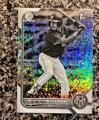 2022 BOWMAN CHROME PROSPECTS 1ST WILLY FANAS #BCP-196 MINI DIAMOND REFRACTOR - Image 1 of 2