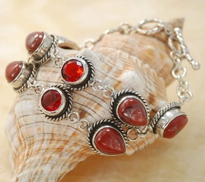 Limited One Red Jasper & Topaz Gemstone Handmade Silver Bracelet Jewelry B309 Foto 1 de 3