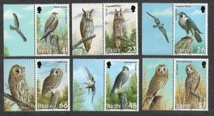 BIRDS OF PREY RAPTORS NATURE SET MNH JERSEY 2001 FALCONS OWLS - Picture 1 of 1