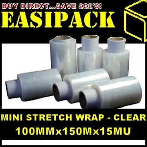 45 rollos MINI película adhesiva de paleta de mano envoltura elástica - 100 mm x 150 m x 15 Mu (CLARO) - Imagen 1 de 1