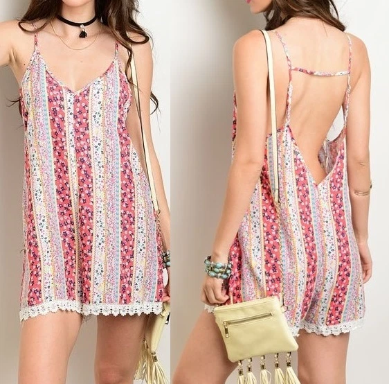 Coral Multi Floral Correa Espalda Cami Pantalones Cortos Babydoll Mameluco/Jumper 1 Pieza S M L Foto 1 de 3