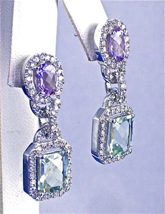 ORECCHINI A GOCCIA AMETISTA VIOLA E VERDE ARGENTO STERLING CON ACCENTI DI TOPAZIO BIANCO - Foto 1 di 6
