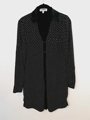Express Women's Black White Polka-dot Button-up Shirt Dress In Size XS - Image 1 of 4