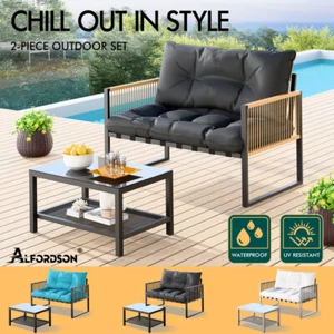 ALFORDSON 2PCS Outdoor Lounge Sofa Set Wicker Furniture Table and Chairs Garden - Picture 1 of 55