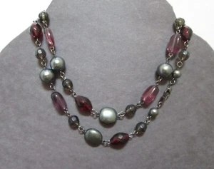 Gray/Purple/Ruby Red Beaded Necklace - Picture 1 of 5