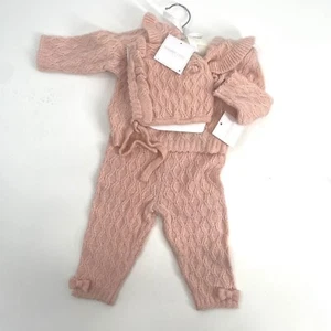 Baby Girl Knit Layette Set with Bonnet Crochet Style Pink Shabby Chic 3-6 months - Picture 1 of 4