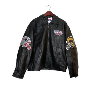 VTG Jeff Hamilton Reebok Super Bowl XXXVI 2002 Patriots Leather Jacket Rams- XL - Picture 1 of 18