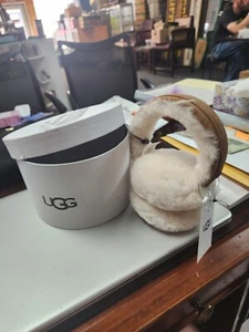 UGG Sheepskin / Leather Earmuff Chestnut Beige in Original Box - Picture 1 of 3
