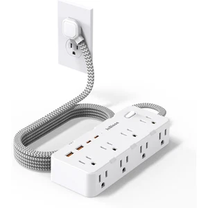 Power Strip Surge Protector 8 Outlets 4 USB Ports USB-C 5FT Cord Flat Plug Mount - Picture 1 of 8