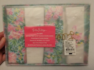 Коктейльные салфетки Lilly Pulitzer цвет морской соли синий фруктовый фламинго набор из 4 новых в коробке - Изображение 1 из 4